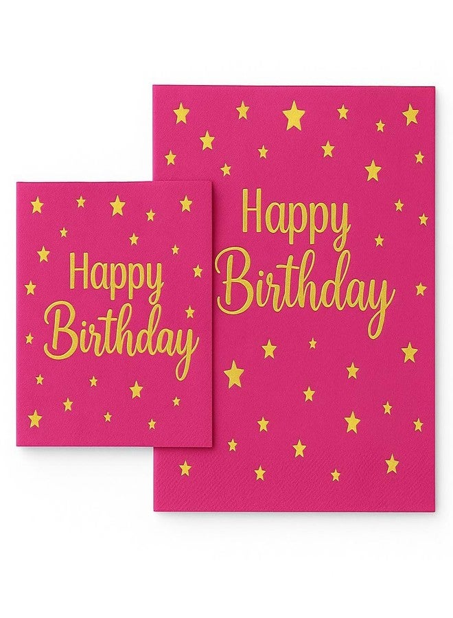 Hydro Energy Hot Pink Happy Birthday Napkins 50 Dinner 3 Ply 50 Cocktail Gold Foil Party - Image 1