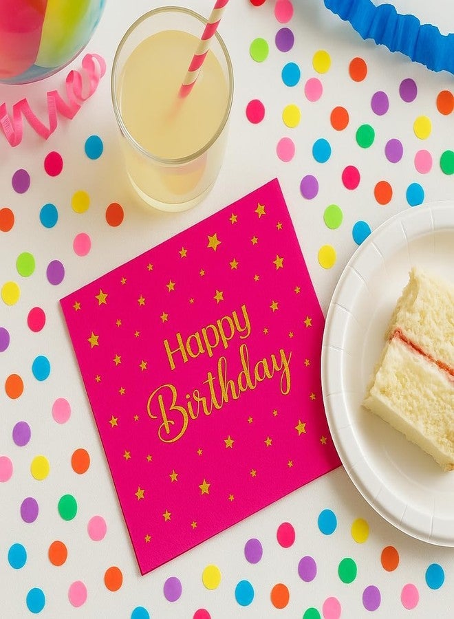 Hydro Energy Hot Pink Happy Birthday Napkins 50 Dinner 3 Ply 50 Cocktail Gold Foil Party - Image 3