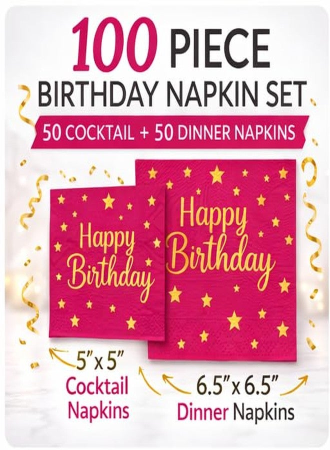 Hydro Energy Hot Pink Happy Birthday Napkins 50 Dinner 3 Ply 50 Cocktail Gold Foil Party - Image 5