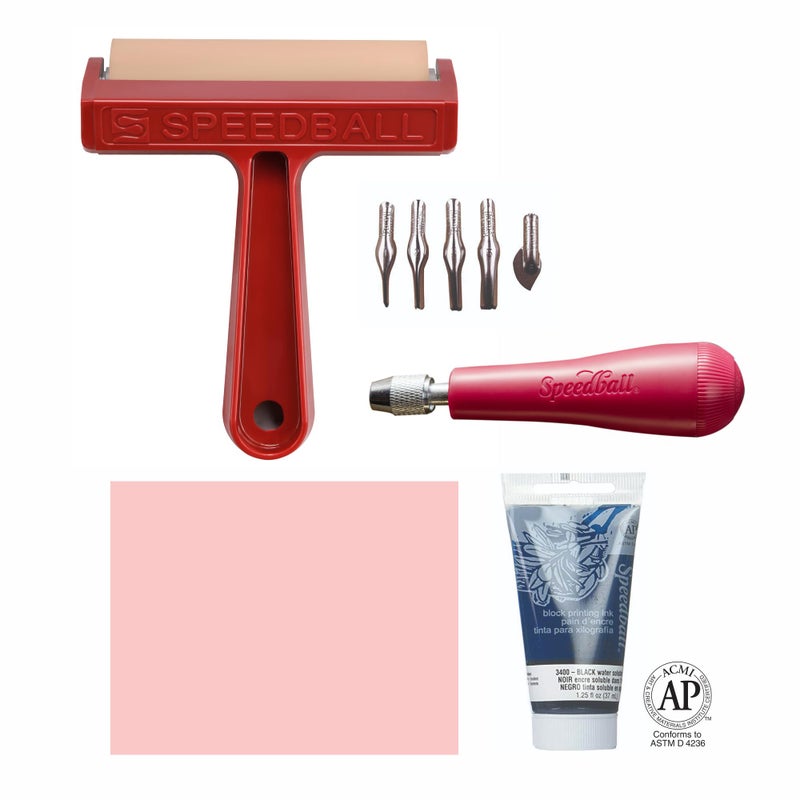 Speedball 3471 Super Value Block Printing Starter Kit â€“ Includes Ink, Brayer, Lino Handle and Cutters, Speedy-Carve - Image 3