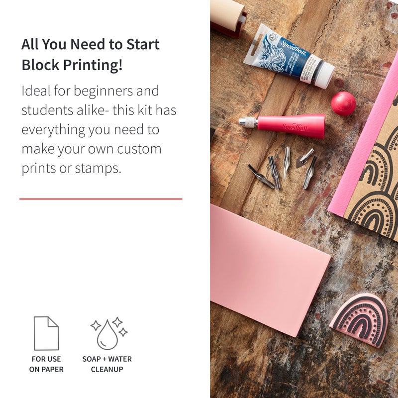Speedball 3471 Super Value Block Printing Starter Kit â€“ Includes Ink, Brayer, Lino Handle and Cutters, Speedy-Carve - Image 2