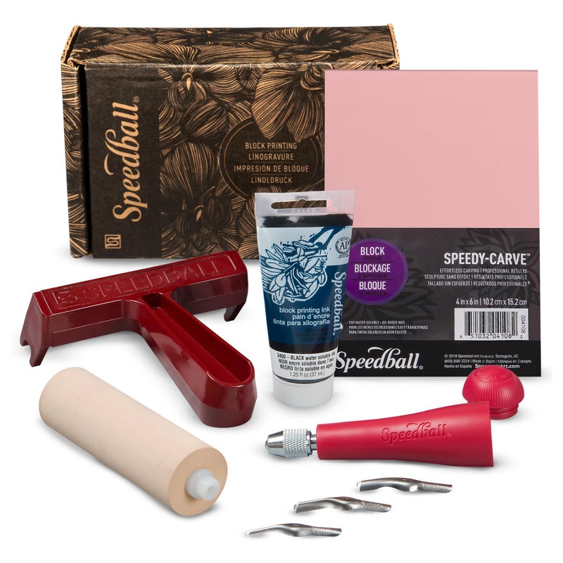 Speedball 3471 Super Value Block Printing Starter Kit â€“ Includes Ink, Brayer, Lino Handle and Cutters, Speedy-Carve - Image 1