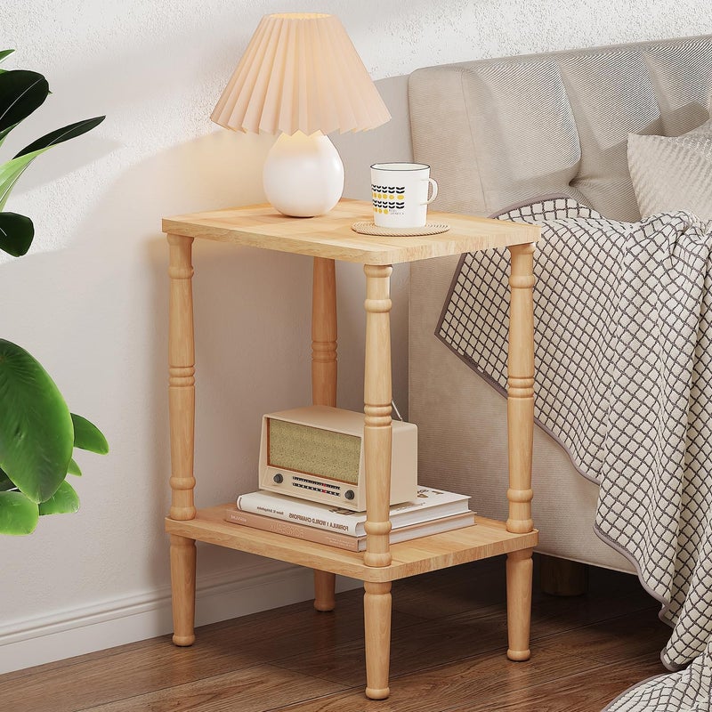 LUCKNOCK Solid Wood Side Table, Small Vintage End Table, Narrow Couch Side Table with Storage, Skinny Nightstand Bedside Table for Small Spaces, Bedroom, Living Room, Farmhouse, No-Tool Assembly. - Image 2