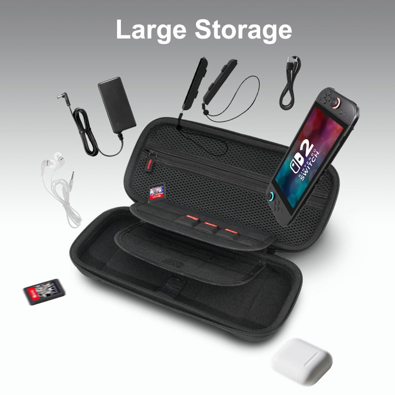 CoBak Large Capacity Carrying Case for Nintendo Switch 2 ( 2025 ) , Ultra Slim Premium EVA Travel Pouch with 24 Game Cartridges, Screen Protective Cover, Accessories Storage Bag, Black - Image 3