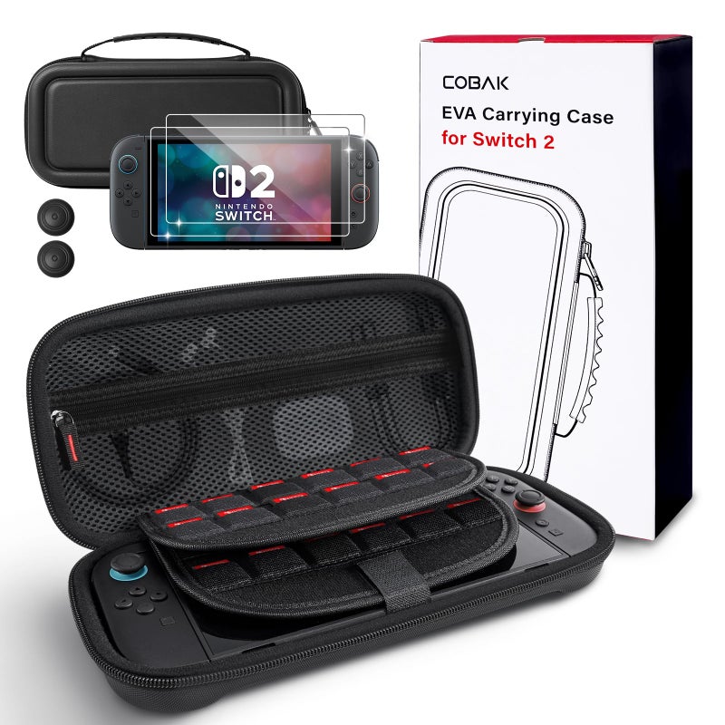 CoBak Large Capacity Carrying Case for Nintendo Switch 2 ( 2025 ) , Ultra Slim Premium EVA Travel Pouch with 24 Game Cartridges, Screen Protective Cover, Accessories Storage Bag, Black - Image 1