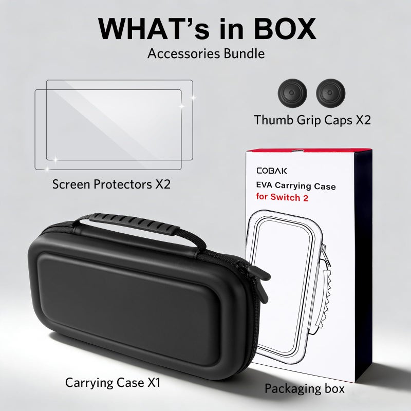 CoBak Large Capacity Carrying Case for Nintendo Switch 2 ( 2025 ) , Ultra Slim Premium EVA Travel Pouch with 24 Game Cartridges, Screen Protective Cover, Accessories Storage Bag, Black - Image 2