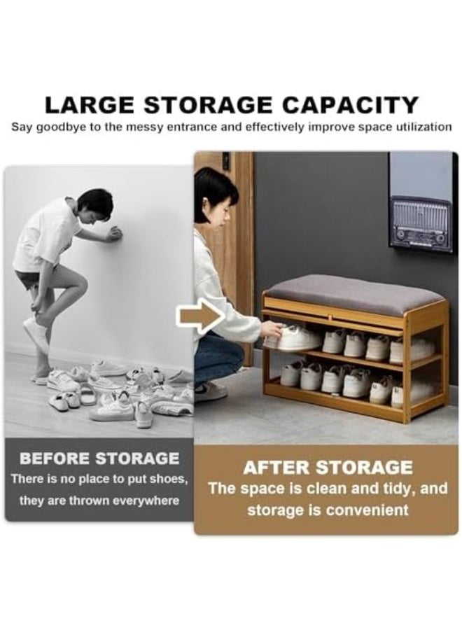 والالا مقعد أحذية من الخيزران مع أبواب قابلة للطي، مناسب لغرفة المعيشة، غرفة النوم، الرواق، مع نافذة أكريليك قابلة للإزالة، مقعد مدخل عصري من طابقين - Image 2