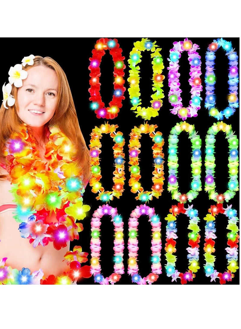 SYOSI 12 Pcs LED Hawaiian Leis Light up Flower, Tropical Glow Necklaces for Kids Adults Hawaii Party Necklace for Supplies Carnival Beach Wedding Masquerade Multicolor  - Image 1