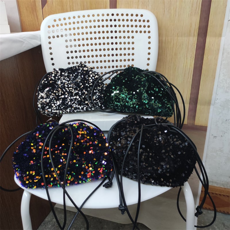 New Cute Exquisite Retro Personalized Ins Stylish Bucket Bag Beaded Sequins Korean Style Niche Crossbody Women'S Bag - Image 2