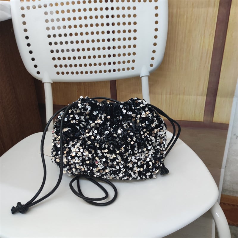 New Cute Exquisite Retro Personalized Ins Stylish Bucket Bag Beaded Sequins Korean Style Niche Crossbody Women'S Bag - Image 1