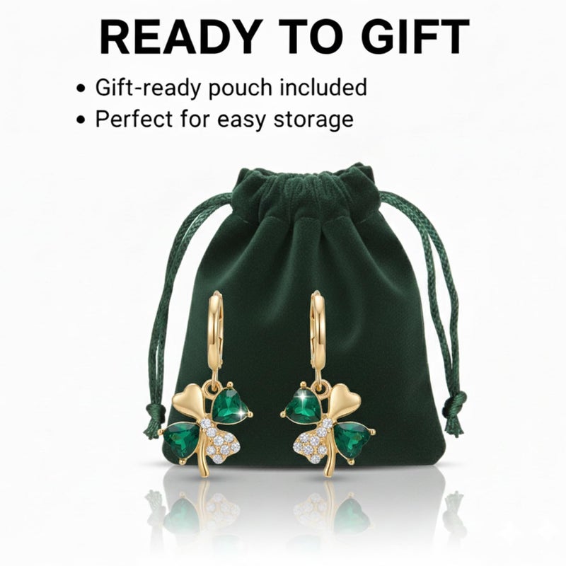 Zeptrix St Patricks Day Earrings for Women Irish Holiday Shamrock Clover Green Heart Hoop Earrings St. Patrick's Day Accessories Lucky Four Leaf Dangle Earring Decorations Good Luck Jewelry Gift - Image 3