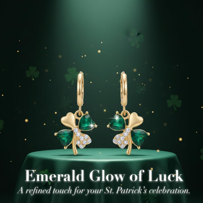 Zeptrix St Patricks Day Earrings for Women Irish Holiday Shamrock Clover Green Heart Hoop Earrings St. Patrick's Day Accessories Lucky Four Leaf Dangle Earring Decorations Good Luck Jewelry Gift - Image 4