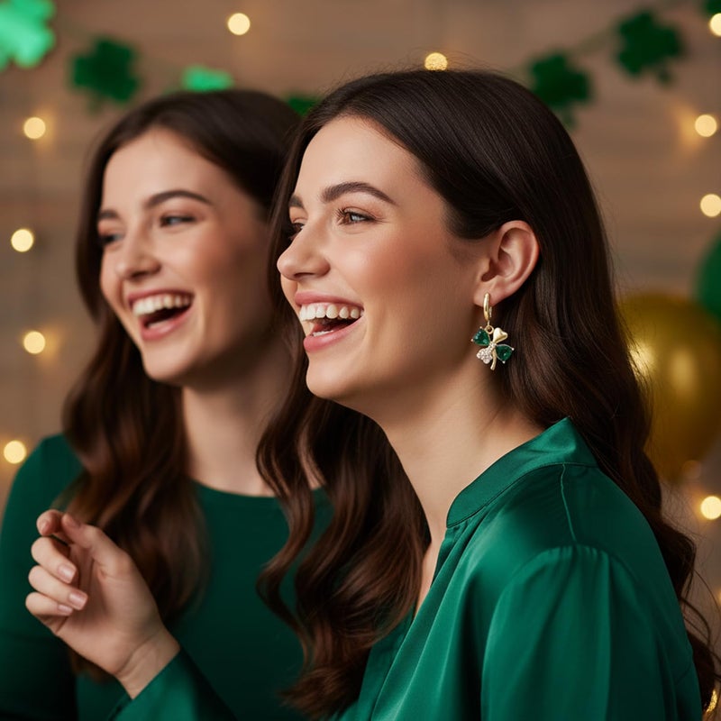 Zeptrix St Patricks Day Earrings for Women Irish Holiday Shamrock Clover Green Heart Hoop Earrings St. Patrick's Day Accessories Lucky Four Leaf Dangle Earring Decorations Good Luck Jewelry Gift - Image 5