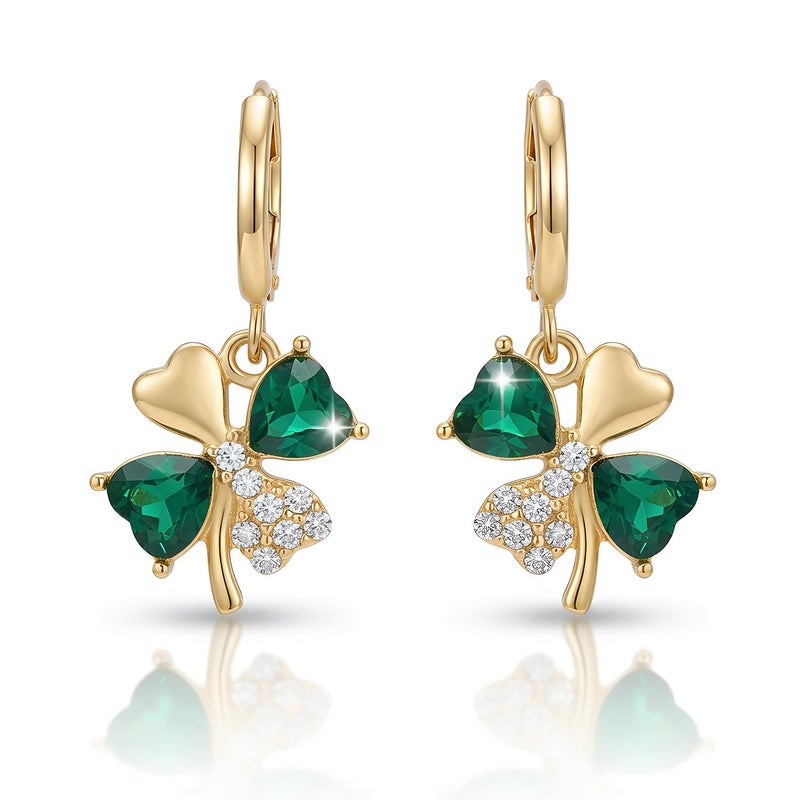 Zeptrix St Patricks Day Earrings for Women Irish Holiday Shamrock Clover Green Heart Hoop Earrings St. Patrick's Day Accessories Lucky Four Leaf Dangle Earring Decorations Good Luck Jewelry Gift - Image 1