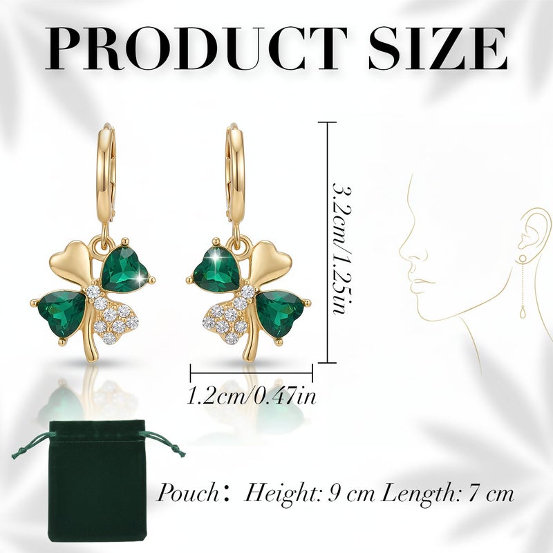 Zeptrix St Patricks Day Earrings for Women Irish Holiday Shamrock Clover Green Heart Hoop Earrings St. Patrick's Day Accessories Lucky Four Leaf Dangle Earring Decorations Good Luck Jewelry Gift - Image 2