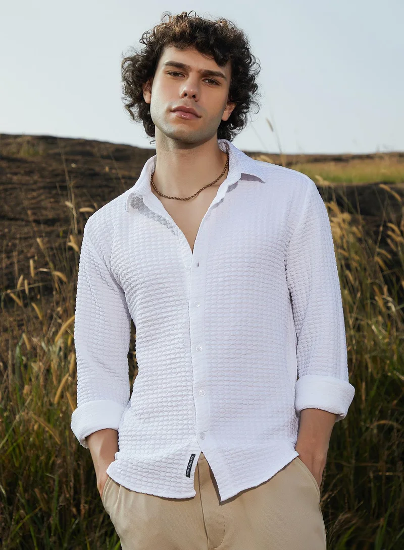 Campus Sutra Men's Cream White Ellipse-Lined Shirt