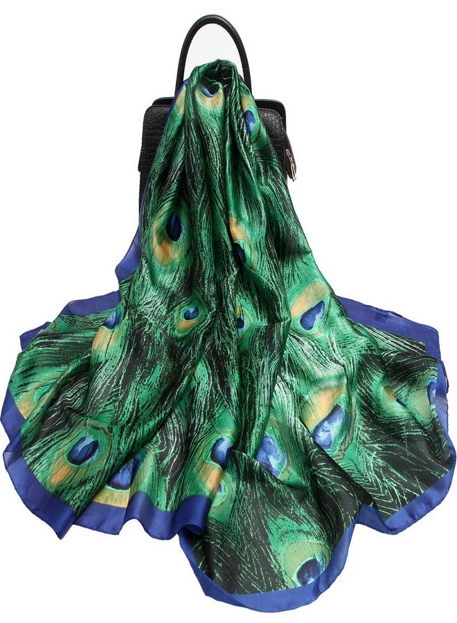 NaSoPerfect Silk Feeling Scarf Large Headscarf Fashion Peacock Pattern Hair Wraps Soft Neck Scarves for Women 70" x 35" - Image 2
