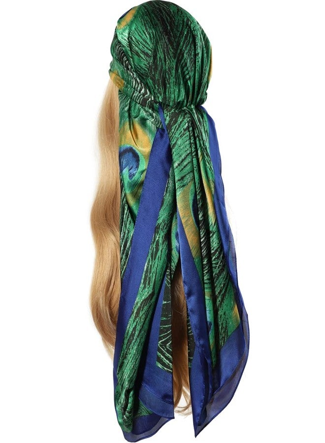 NaSoPerfect Silk Feeling Scarf Large Headscarf Fashion Peacock Pattern Hair Wraps Soft Neck Scarves for Women 70" x 35" - Image 4