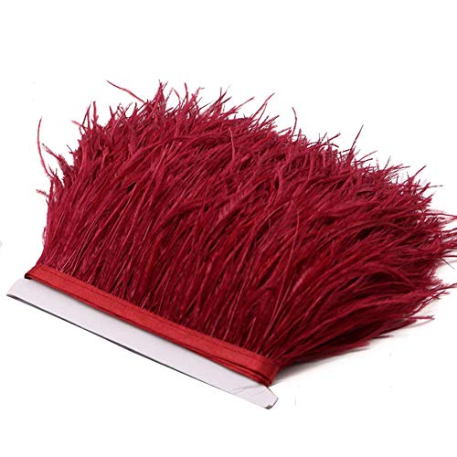 YEQIN 2 Yards Natural & Soft Ostrich Feathers Fringe Trims Ribbon - Used for Dress, Sewing Decoration, Craft Clothing, Boots, Wedding Decoration, DIY, Etc (wine red) - Image 1