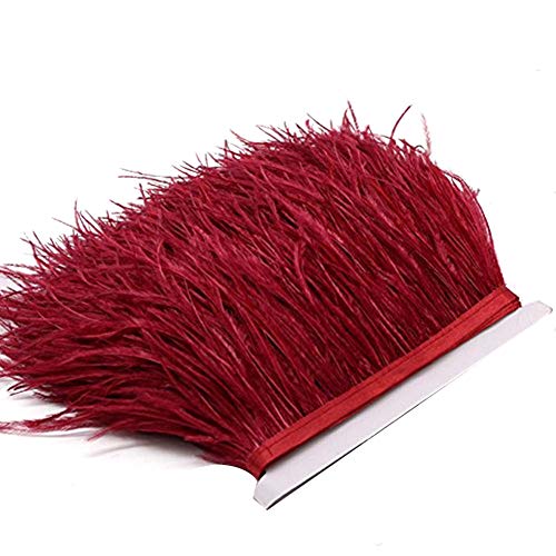 YEQIN 2 Yards Natural & Soft Ostrich Feathers Fringe Trims Ribbon - Used for Dress, Sewing Decoration, Craft Clothing, Boots, Wedding Decoration, DIY, Etc (wine red) - Image 2