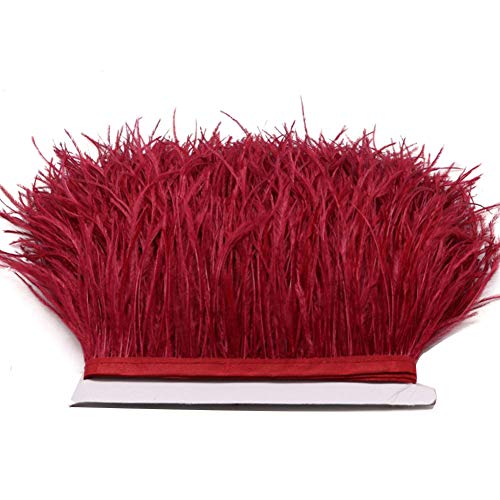 YEQIN 2 Yards Natural & Soft Ostrich Feathers Fringe Trims Ribbon - Used for Dress, Sewing Decoration, Craft Clothing, Boots, Wedding Decoration, DIY, Etc (wine red) - Image 3