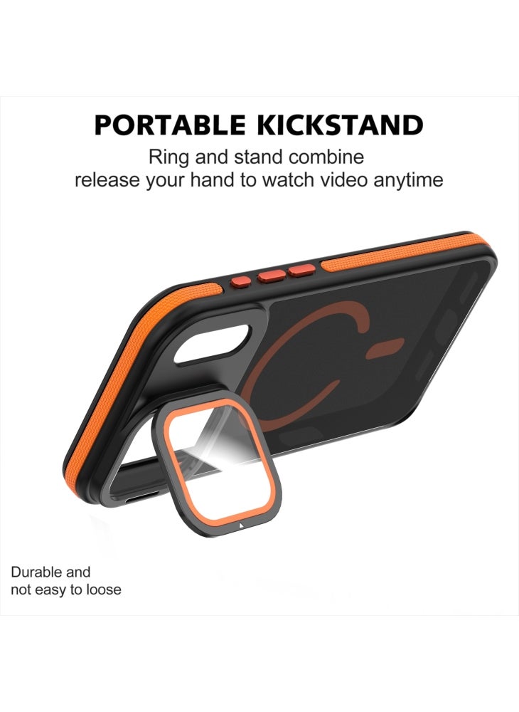 For iPhone 17 Pro Magnetic Case Skin-Touch TPU Acrylic Phone Back Cover with Lens Protector Kickstand - Orange - Image 2