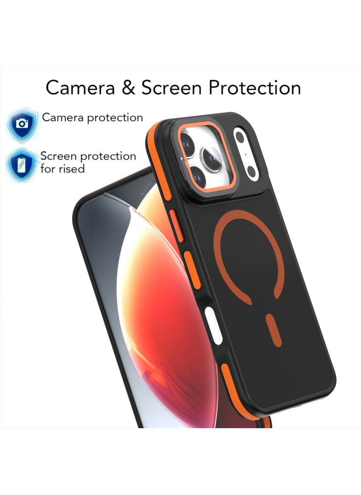 For iPhone 17 Pro Magnetic Case Skin-Touch TPU Acrylic Phone Back Cover with Lens Protector Kickstand - Orange - Image 5