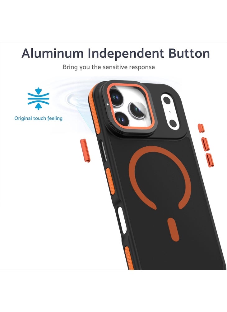 For iPhone 17 Pro Magnetic Case Skin-Touch TPU Acrylic Phone Back Cover with Lens Protector Kickstand - Orange - Image 3
