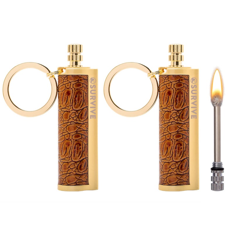 SURVIVE Permanent Match Metal, 2 Pack, Reusable Survival Fire Starter Lighter, Emergency Waterproof Keychain Striker Stick Kit Gold - Image 1