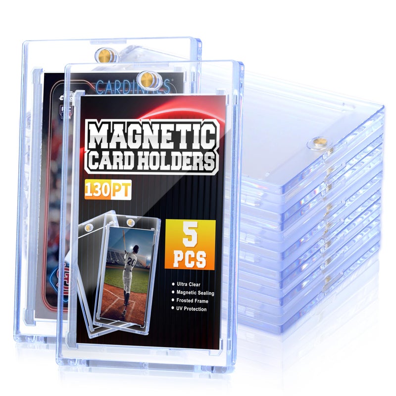 QTYORD 5 Pack 130PT Magnetic Card Holder for Trading Cards OneTouch Card Case Holder for Baseball Football Sports MTG TCG Collectable Cards 15 130PT - Image 2