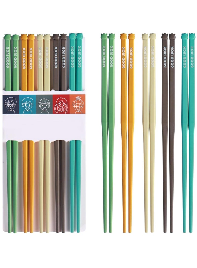 KASTWAVE 10 Pairs Chopsticks, Reusable Dishwasher Safe 9.5 Inches Premium Chop Sticks for Sushi, Ramen, Asian Cuisine, Matte Non-slip, Bear Head Style, Macaron Color - Image 1