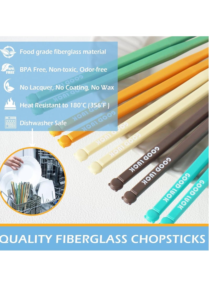 KASTWAVE 10 Pairs Chopsticks, Reusable Dishwasher Safe 9.5 Inches Premium Chop Sticks for Sushi, Ramen, Asian Cuisine, Matte Non-slip, Bear Head Style, Macaron Color - Image 2