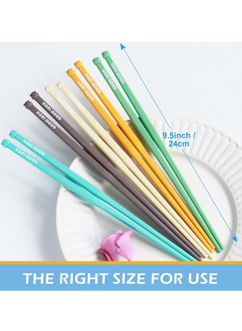 KASTWAVE 10 Pairs Chopsticks, Reusable Dishwasher Safe 9.5 Inches Premium Chop Sticks for Sushi, Ramen, Asian Cuisine, Matte Non-slip, Bear Head Style, Macaron Color - Image 3