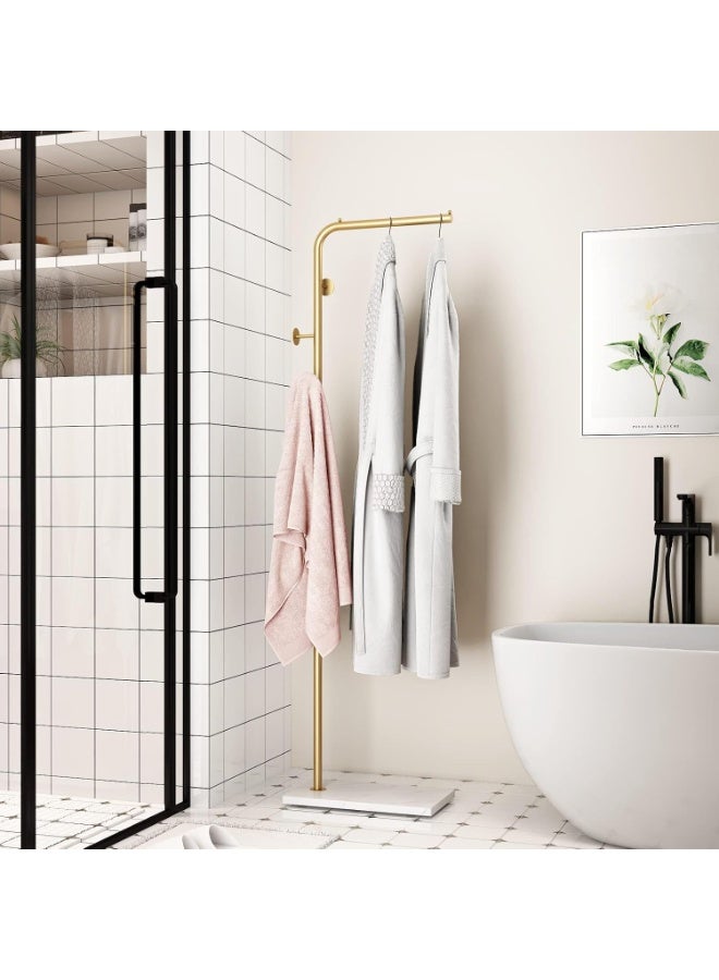 Old_Feller Modern Metal Coat Rack Freestanding ,Coat Stand With 3 Hooks,Perfect for Bedroom, Living Room, Office & Dining. Easy to Clean, Stylish & Durable, Gold&White - Image 2