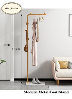 Old_Feller Modern Metal Coat Rack Freestanding ,Coat Stand With 3 Hooks,Perfect for Bedroom, Living Room, Office & Dining. Easy to Clean, Stylish & Durable, Gold&White  - Image 1
