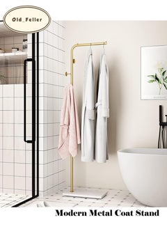 Old_Feller Modern Metal Coat Rack Freestanding ,Coat Stand With 3 Hooks,Perfect for Bedroom, Living Room, Office & Dining. Easy to Clean, Stylish & Durable, Gold&White  - Image 4