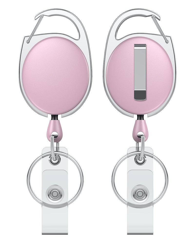 Uniclife 2 Pack Retractable Badge Reel for Badge Holder Pink Heavy Duty Retractable Keychain Strong ABS Casing with Stainless Steel Spring Coil 24 Inch Nylon Rope Carabiner Clip and Key Ring - Image 1