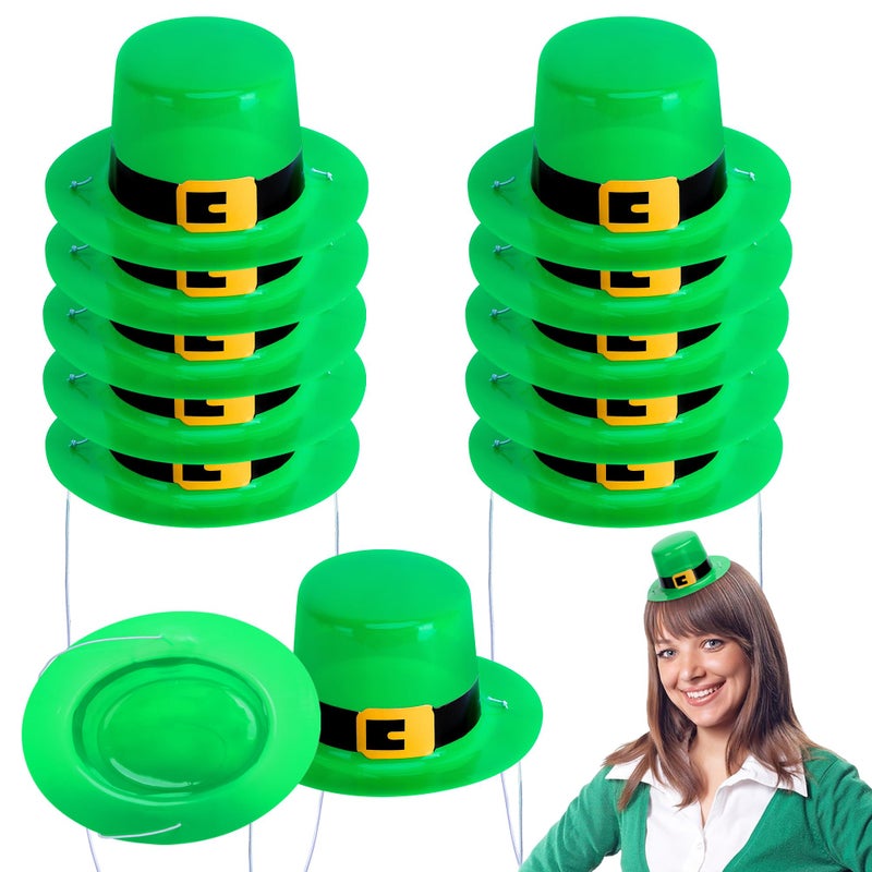 Watayo 12 Pcs Mini Green St. Patrick's Day Top Hats, St. Patrick's Day Mini Party Hats with Buckle, Small Irish Green Top Hats DIY Decoration for St. Patrick Theme Party Decor Dolls Craft Projects - Image 1