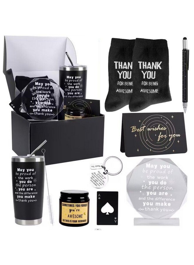 Kolewo4ever Kolewo4ever 9 Pieces Employee Gift Set Christmas Gifts: Best Coworker Gifts Black Box with Tumbler Mens Socks Mens Card Acrylic Thank You Plaques Octagon for Coworkers Employee Farewell Male Friends - Image 2
