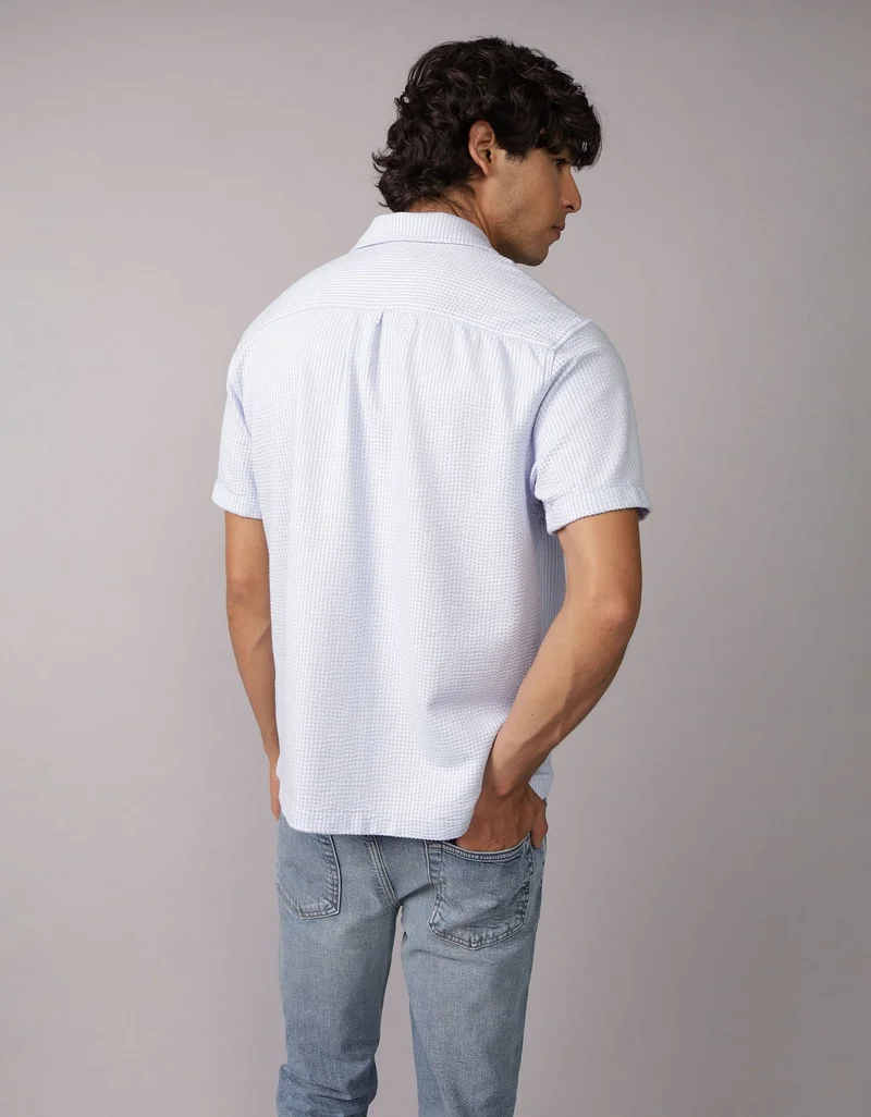 American Eagle AE Seersucker Button-Up Camp Shirt