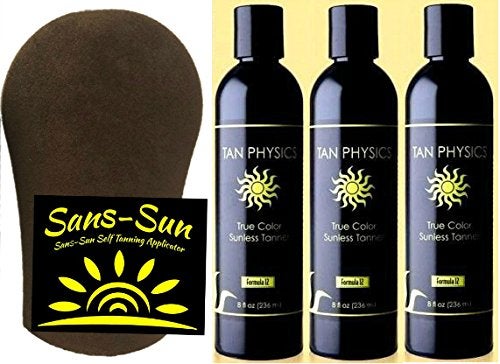 Tan Physics Sunless Tanner 8oz Pack of 3 with Tanning Mitt  Self Tanning Lotion  Instant Tan Lotion for Face  Body  Natural Self Tanner for a StreakFree LongLasting Glow