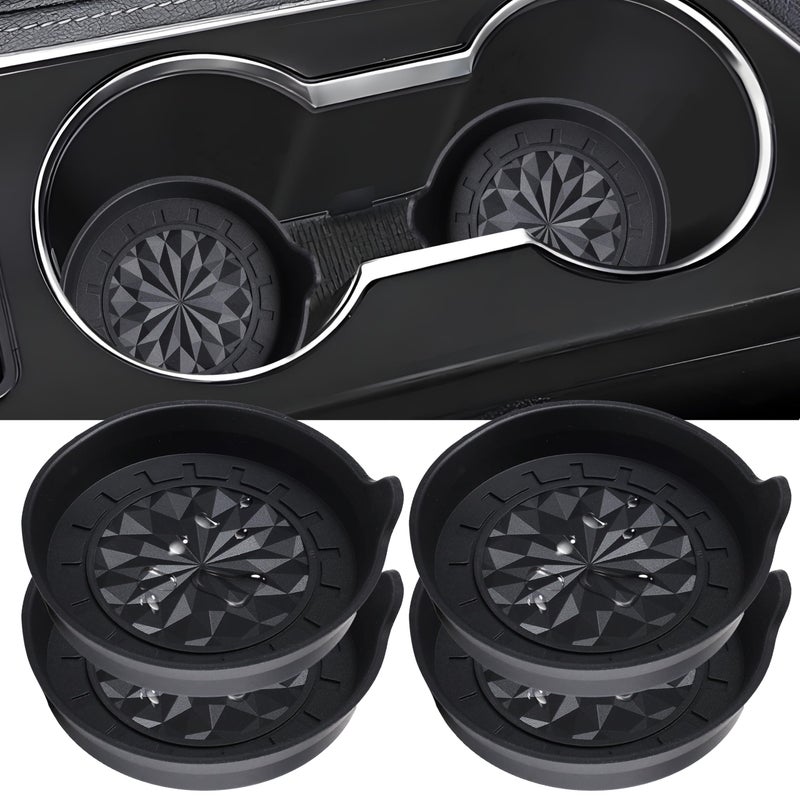 Amooca Automotive Cup Holders Universal Car Cup Coaster Waterproof Non-Slip Sift-Proof Spill Holder Car Interior Accessories 4 Pack Black Floral - Image 1