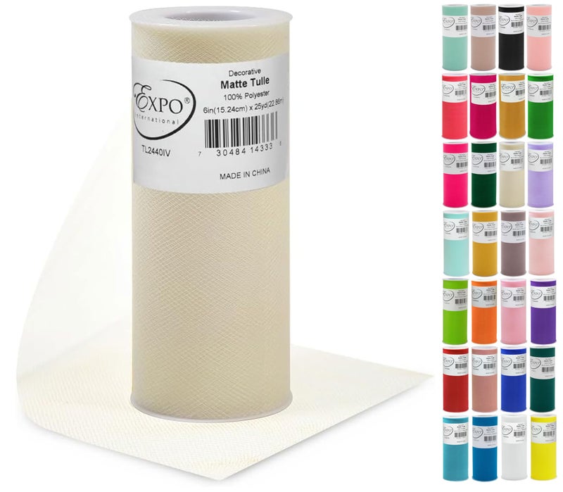Expo International Decorative Matte Tulle Spool of 6 Inch X 25 Yards  Ivory
