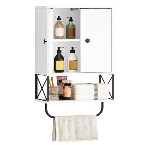 MAHANCRIS MAHANCRIS Bathroom Wall Cabinet with 2 Door and Adjustable Shelves Farmhouse Medicine Cabinet with Towel Rack 3Tier Wall Mounted Storage Cabinet Over The Toilet for Bathroom Laundry Room White 