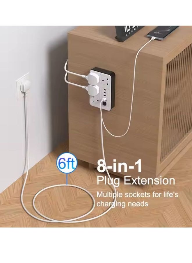 جي كي كي سلك تمديد عالمي مزود بـ 4 مقابس طاقة و3 فتحات USB، شريط طاقة بطول 3 أمتار بأربعة اتجاهات مع فتحة شحن USB من النوع C، سلك تمديد أبيض  - Image 3