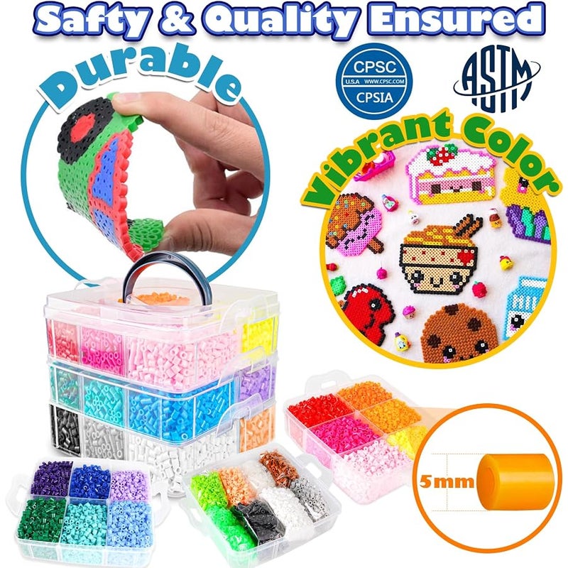 FUNZBO 12000 5mm Fuse Beads Kit Iron Set - Toys for Kids Crafts for Girls Ages 8-12, Arts and Crafts for Kids Ages 6-8, Birthday Gifts for Girls Boys Age 5 6 7 8 9 10 11 12 Year Old - Image 3
