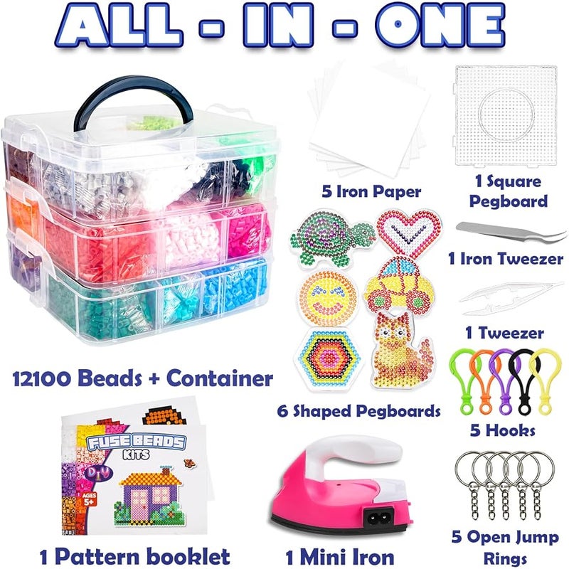 FUNZBO 12000 5mm Fuse Beads Kit Iron Set - Toys for Kids Crafts for Girls Ages 8-12, Arts and Crafts for Kids Ages 6-8, Birthday Gifts for Girls Boys Age 5 6 7 8 9 10 11 12 Year Old - Image 2