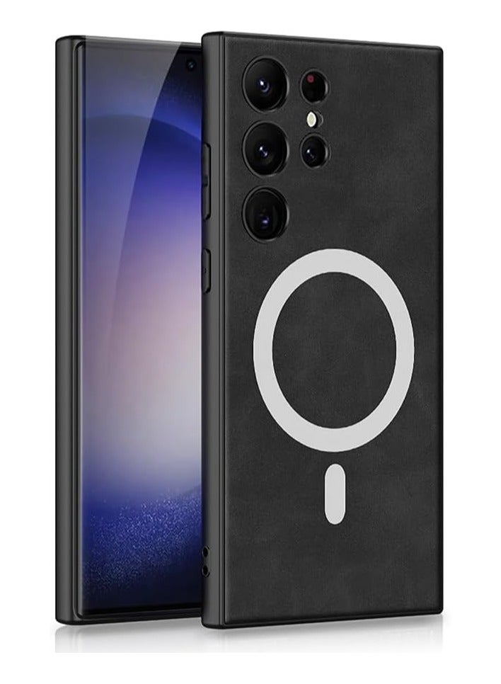 Arabest Samsung Galaxy S24 Ultra Case for, Compatible Magsafe Luxury Business Premium PU Leather Case, Shockproof Bumper Full Body Protective Cover Phone Cases for S24 Ultra 5G (Black) - Image 1