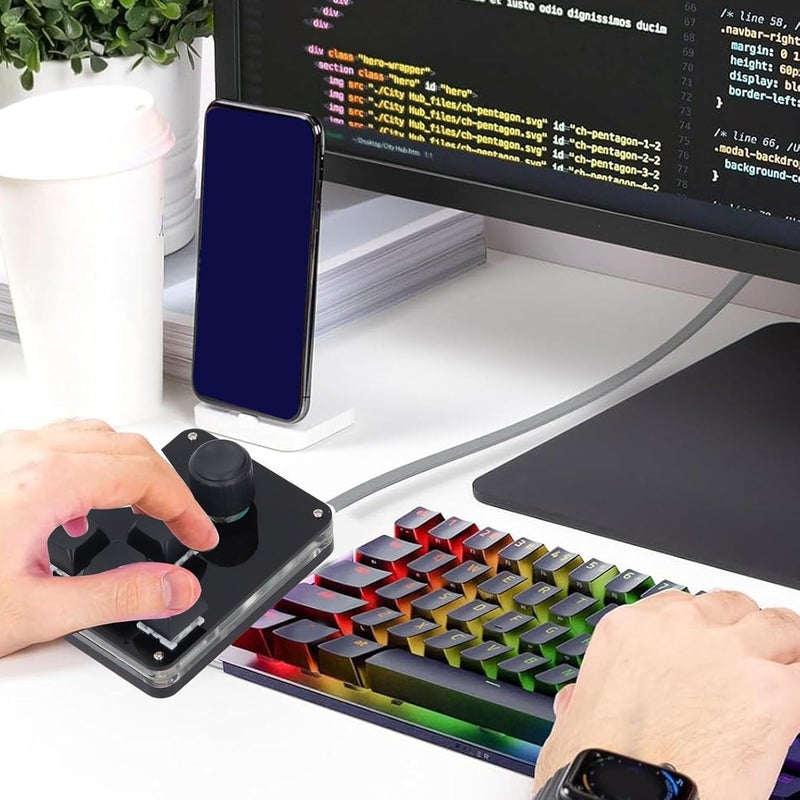 Jeanoko 4 Key 1 Knob Keyboard, USB Mini Mechanical Keyboard with Blue Switch Programmable Macro RGB Backlight, for Gaming Meetings Concerts, Black - Image 2