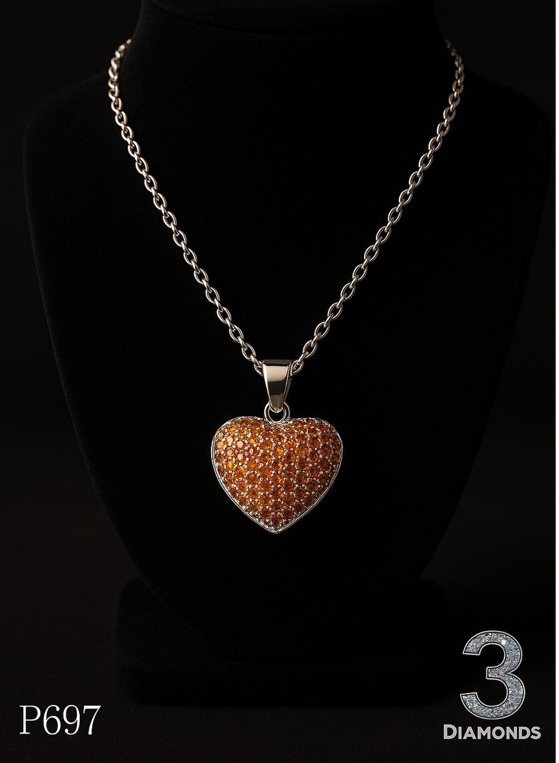 3Diamonds Platinum Plated Brown Heart Pendant Necklace – Classy Jewelry for Women - Image 4